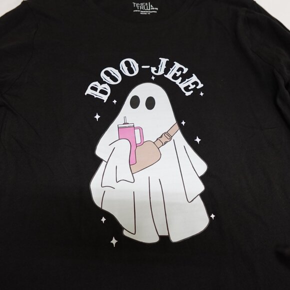 Womens Halloween LARGE Shirt Boo-Jee Ghost w/Stanley Cup Long Sleeve Graphic Tee - Picture 2 of 9